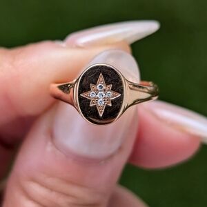 14 Karat Gold with Natural Micro Pave Diamond Signet Ring